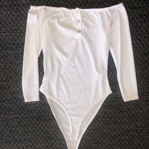 Off the shoulder rubbed bodysuit
